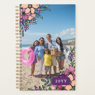 Hübsche lila rosafarbene blaue Blumen Familienfoto Planer