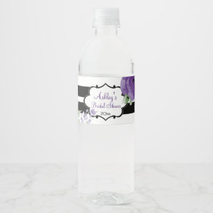 Hübsche Lila Rose und Streifen Wasserflaschenetikett