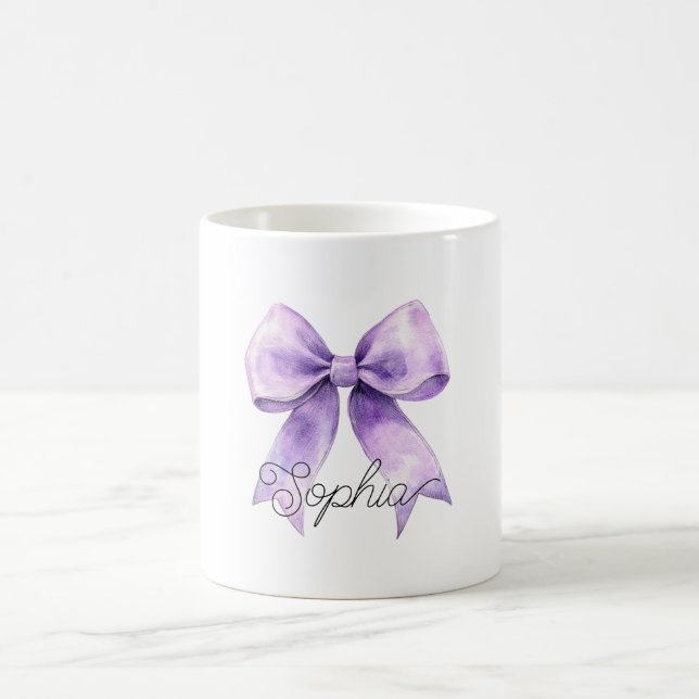 Hübsche lila Schleife personalisierter Name Kaffeetasse (Mittel)