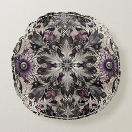 Hübsche Lila, schwarze und Taupe Weihnachten Rundes Kissen