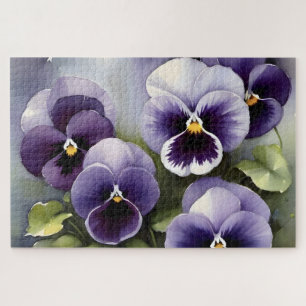 Hübsche lila Stiefmütterchen Aquarellmalerei Puzzle