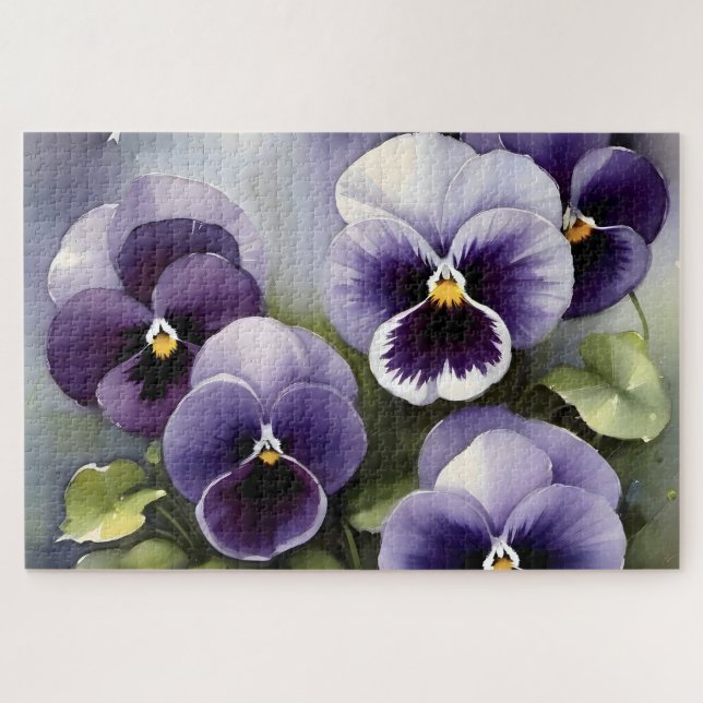 Hübsche lila Stiefmütterchen Aquarellmalerei Puzzle (Horizontal)