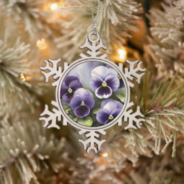 Hübsche lila Stiefmütterchen Aquarellmalerei Schneeflocken Zinn-Ornament