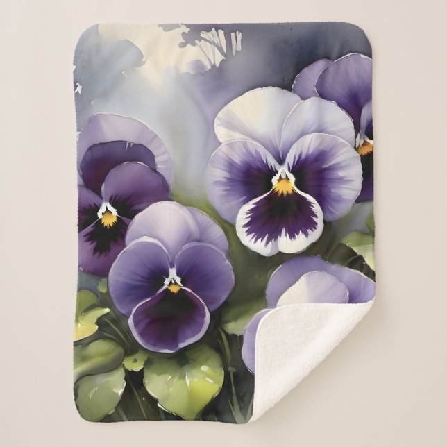 Hübsche lila Stiefmütterchen Aquarellmalerei Sherpadecke (Vorderseite)