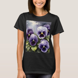Hübsche lila Stiefmütterchen Aquarellmalerei T-Shirt
