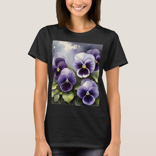 Hübsche lila Stiefmütterchen Aquarellmalerei T-Shirt (Vorderseite)