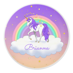 Hübsche Lila süße Träume Regenbogen Unicorn Keramikknauf