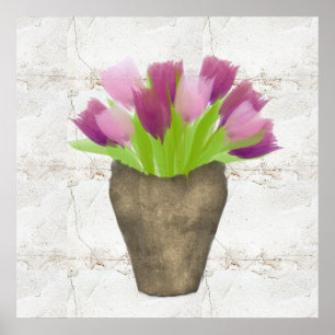 Hübsche Lila Tulips in Vase Wasserfarbe Rustikal Poster