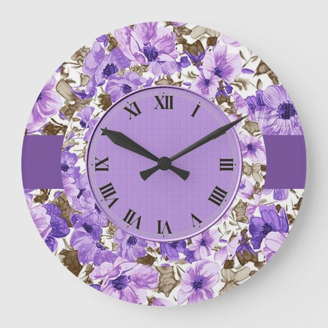 Hübsche lila u. weiße Blumenwand-Uhr 3 Große Wanduhr (Vorderseite)