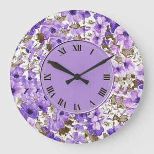 Hübsche lila u. weiße Blumenwand-Uhr Große Wanduhr