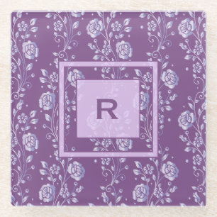 Hübsche Lila und Lilac Floral Monogramm Glasuntersetzer