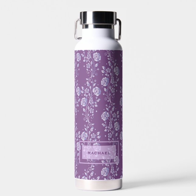 Hübsche Lila und Lilac Floral Personalisiert Trinkflasche (Vorne)