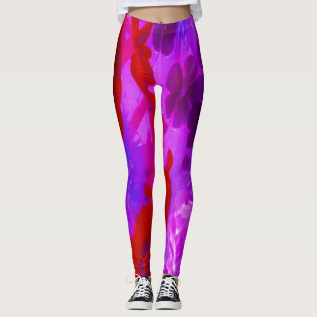 Hübsche Lila und Red Garden Phlox Blume Leggings (Vorderseite)