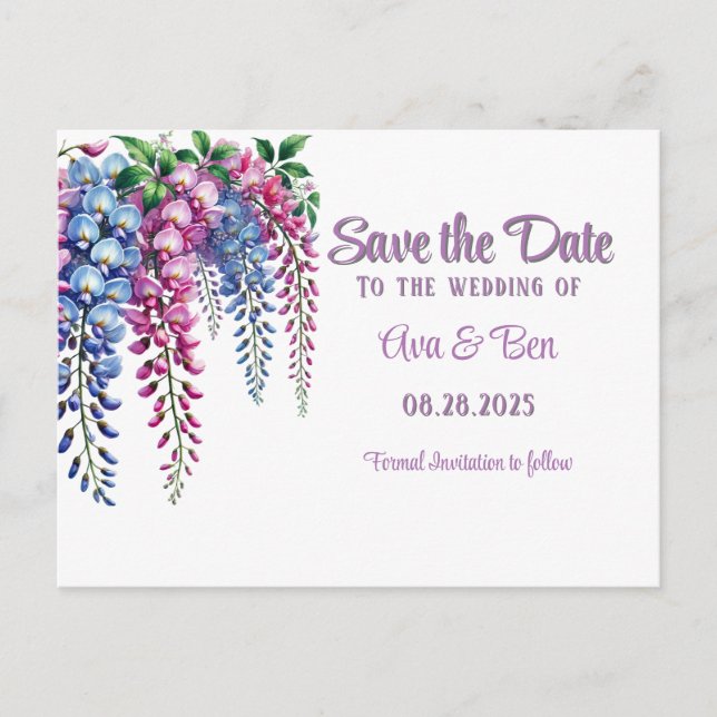 Hübsche Lila und rosa Wisteria Save the Date Karte (Vorderseite)