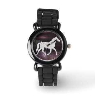Hübsche Lila und Silver Gitter Horse Watch Armbanduhr
