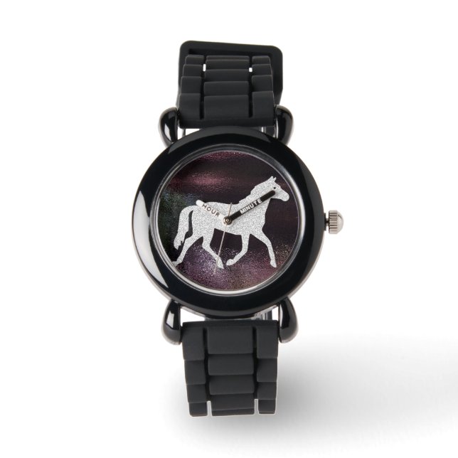 Hübsche Lila und Silver Gitter Horse Watch Armbanduhr (Vorderseite)