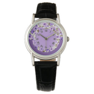 Hübsche Lila und weiße Blumen-Armbanduhr 2 Armbanduhr