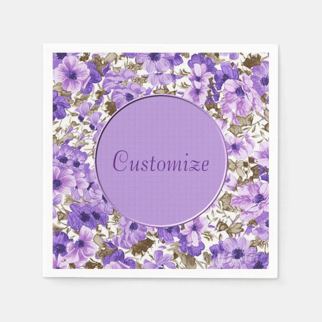 Hübsche Lila und weiße Flora Napkins Serviette (Vorderseite)