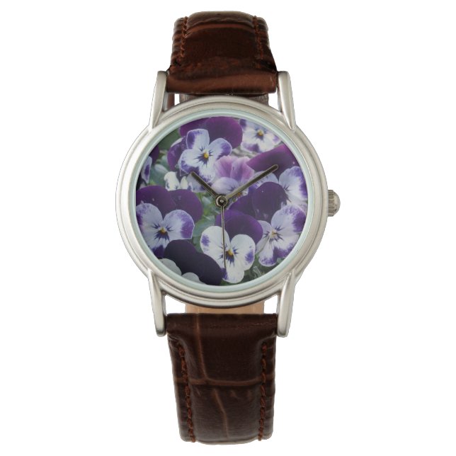 Hübsche Lila und weiße Stiefmütterchen, Armbanduhr (Vorderseite)