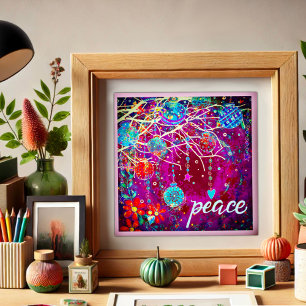 Hübsche Lila Weihnachtsschmuck Frieden Poster