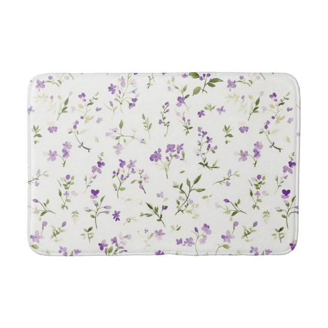 Hübsche lila weiße Blumen Badematte (Vorderseite)