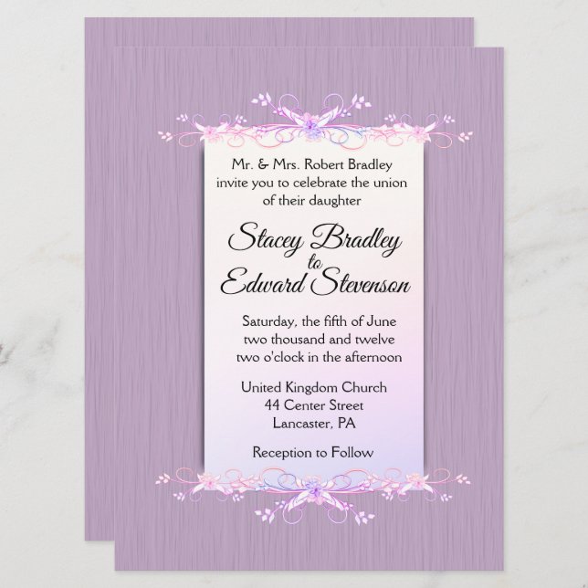 Hübsche Lilac Simplicity Hochzeit Einladung (Vorne/Hinten)