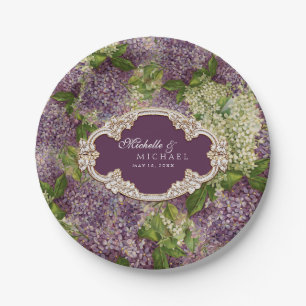 Hübsche Lilacs Hochzeitsklumpen mit Vintagen goldl Pappteller