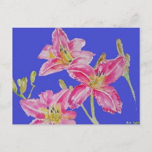 Hübsche Lilie in rosa Aquarell-Gemälde-Postkarte Postkarte