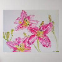 Hübsche Lily in rosa Aquarellmalerei Postkarte