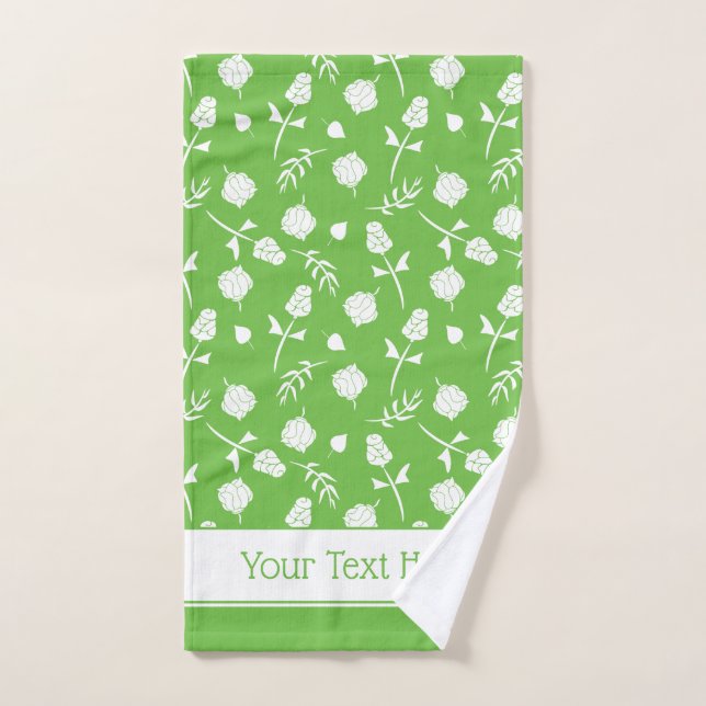 Hübsche Limettengrün, Rosen Rosenknospe, Blumendru Badhandtuch Set (Handtuch)