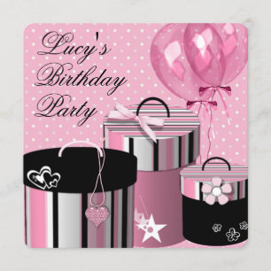 Hübsche Luftballons Geschenk Rosa und Schwarz Gebu Einladung