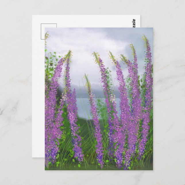 Hübsche Lupine-Blume am See Postkarte (Vorne/Hinten)