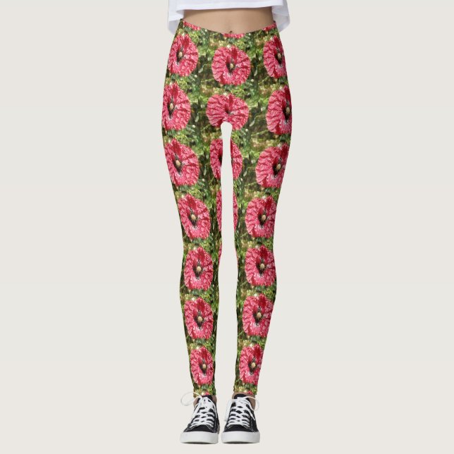 Hübsche Macro-Leggings für Rote Mohnblume Blume Leggings (Vorderseite)