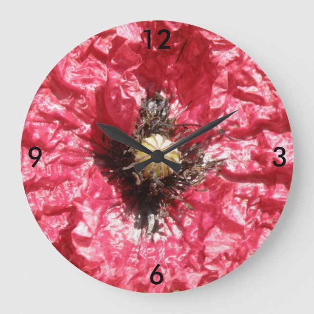 Hübsche Macro-Wall-Uhr der Red Poppe-Blume Große Wanduhr (Vorderseite)
