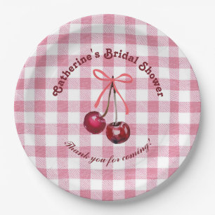 Hübsche Mädchen-Schleife Kirsch-Rosa Gingham Karie Pappteller