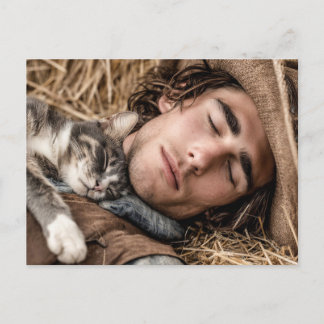 Hübsche Männer & Katzen Kunst Postkarte