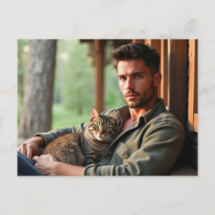 Hübsche Männer & Katzen Kunst Postkarte