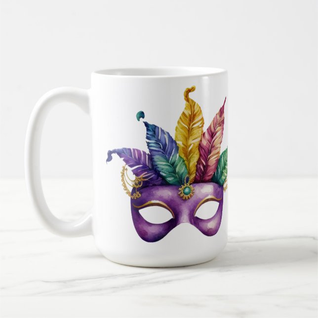 HÜBSCHE MASKE MARDI GRAS MIT FEATHERS KAFFEETASSE (Links)