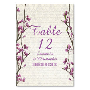 Hübsche mauve Blume Frühlingsblüte Hochzeit Tischnummer