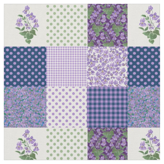 Hübsche Mauve Imitate Patchwork Sweet Violets Fabr Stoff (Nahaufnahme)