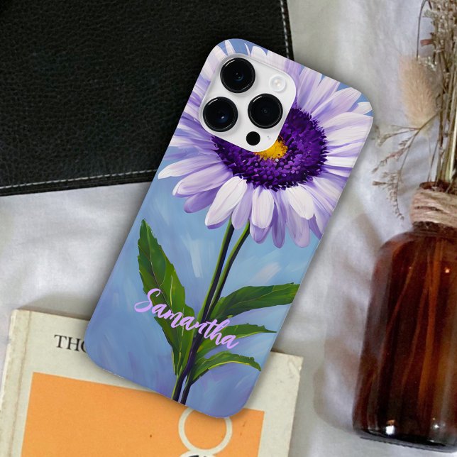 Hübsche Mauve Lila Daisy Öl Malerei Mit Monogramm Case-Mate iPhone Hülle (Von Creator hochgeladen)