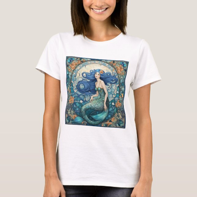 Hübsche Meerjungfrau Art Nouveau Art Deco T-Shirt (Vorderseite)
