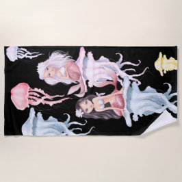 Hübsche Meerjungfrauen und Quallen Strandtuch