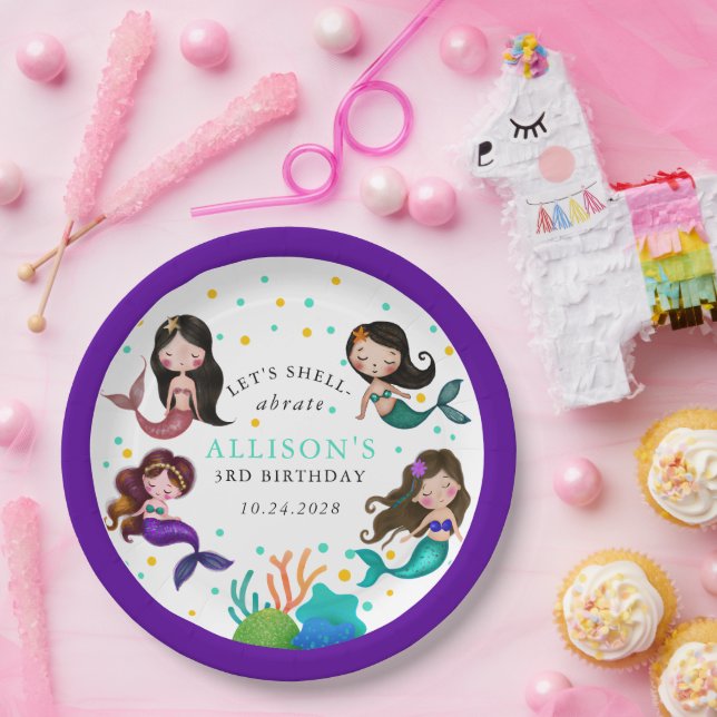 Hübsche Meerjungfrauen unter dem Meer Geburtstag Pappteller (Party)