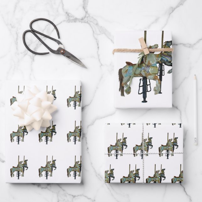 Hübsche Mergo Round Carousel Pferde Geschenkpapier Set (Vorderseite)