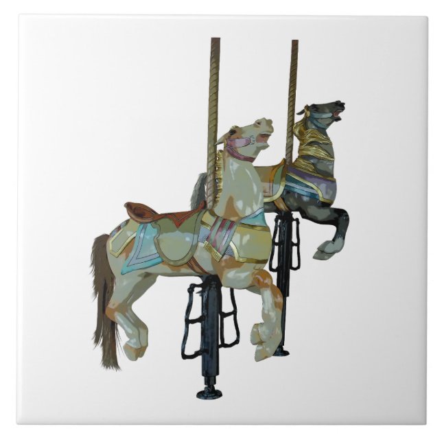 Hübsche Mergo Round Carousel Pferde Keramik Tile Fliese (Vorderseite)
