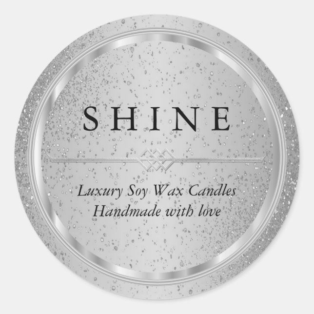 Hübsche Metallic-Silber- und Silber-Glitzer-Etiket Runder Aufkleber (Vorderseite)