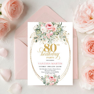 Hübsche Minimal Blush Blumen 80. Geburtstagseinlad Einladung