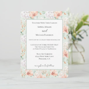 Hübsche Minz-Pfirsich-Orchideen-Blumen Hochzeit Einladung