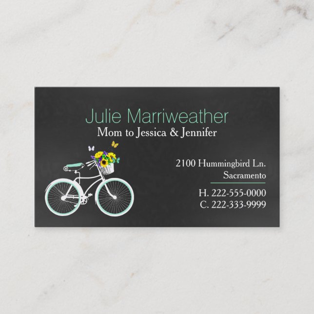 Hübsche Minze Green Bicycle Custom Mommy Card Telefonnummerkarte (Vorderseite)